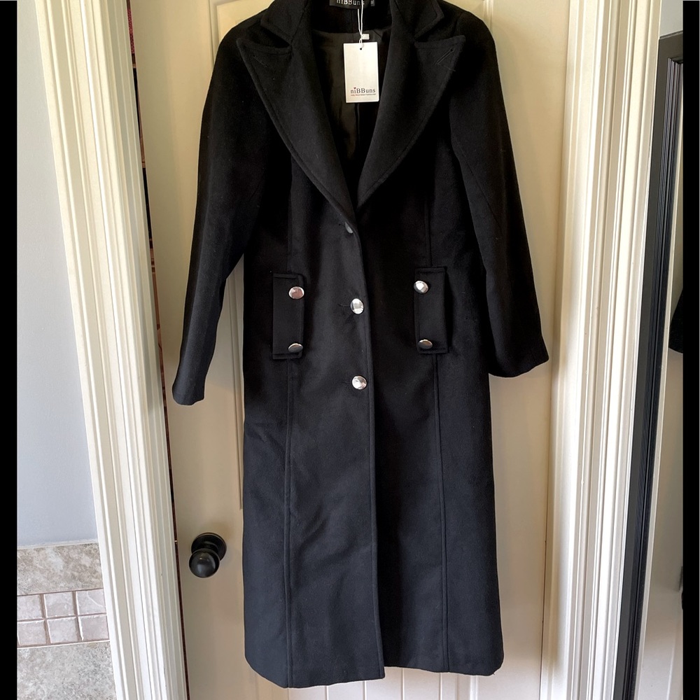 NIBBUNS RANGEFLOWER BLACK LONG COAT NWT  HOLLY WOOD FASHION XL
